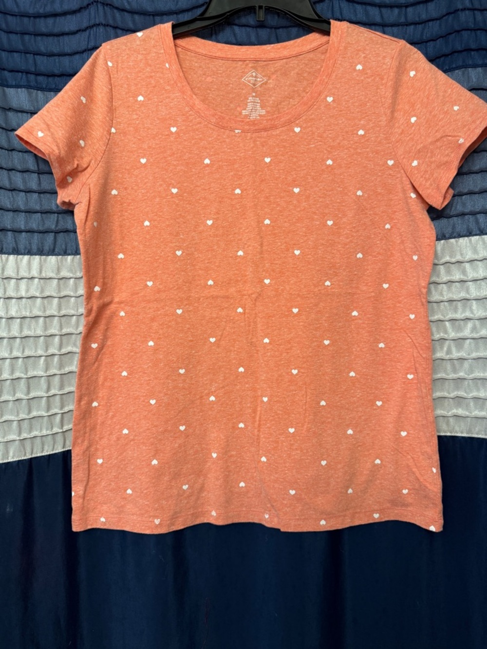 St. John's Bay Coral Short Sleeve Tee with White Heart Print